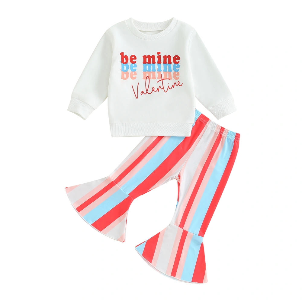 Girl Valentine's Day Outfits Letter Print Sweatshirt and Striped Pants