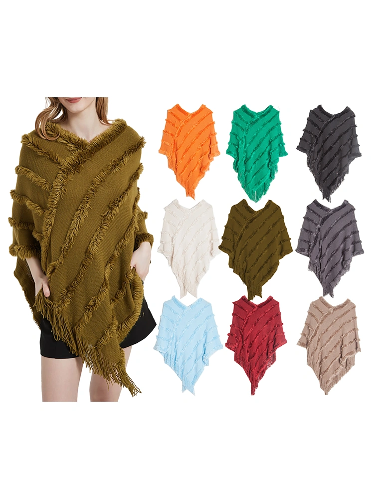 Women Knit Shawl, Elegant Tasseled Warm Stole Shoulder Cover-up