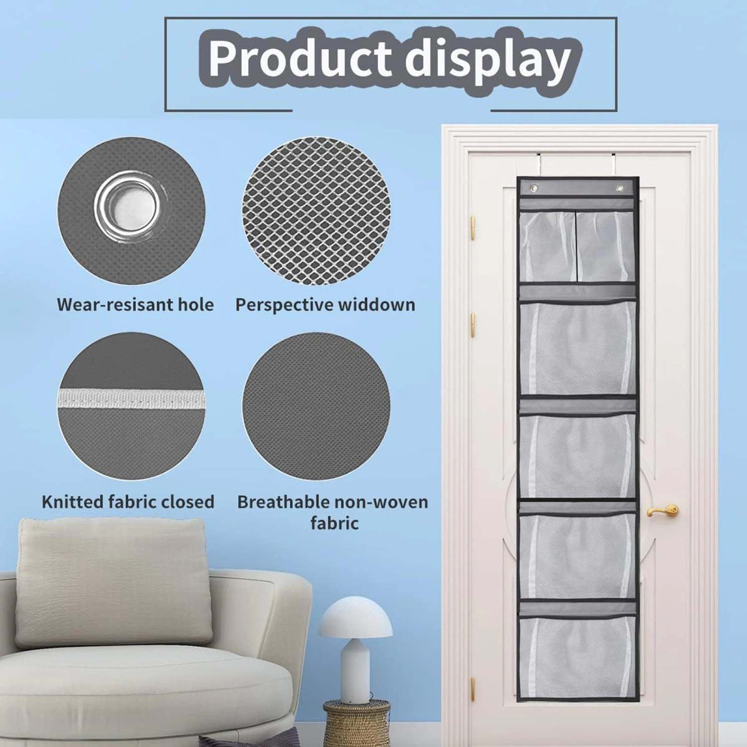 Over Door Hanging Organizer Clear Shelf Storage with 6 Large Pockets