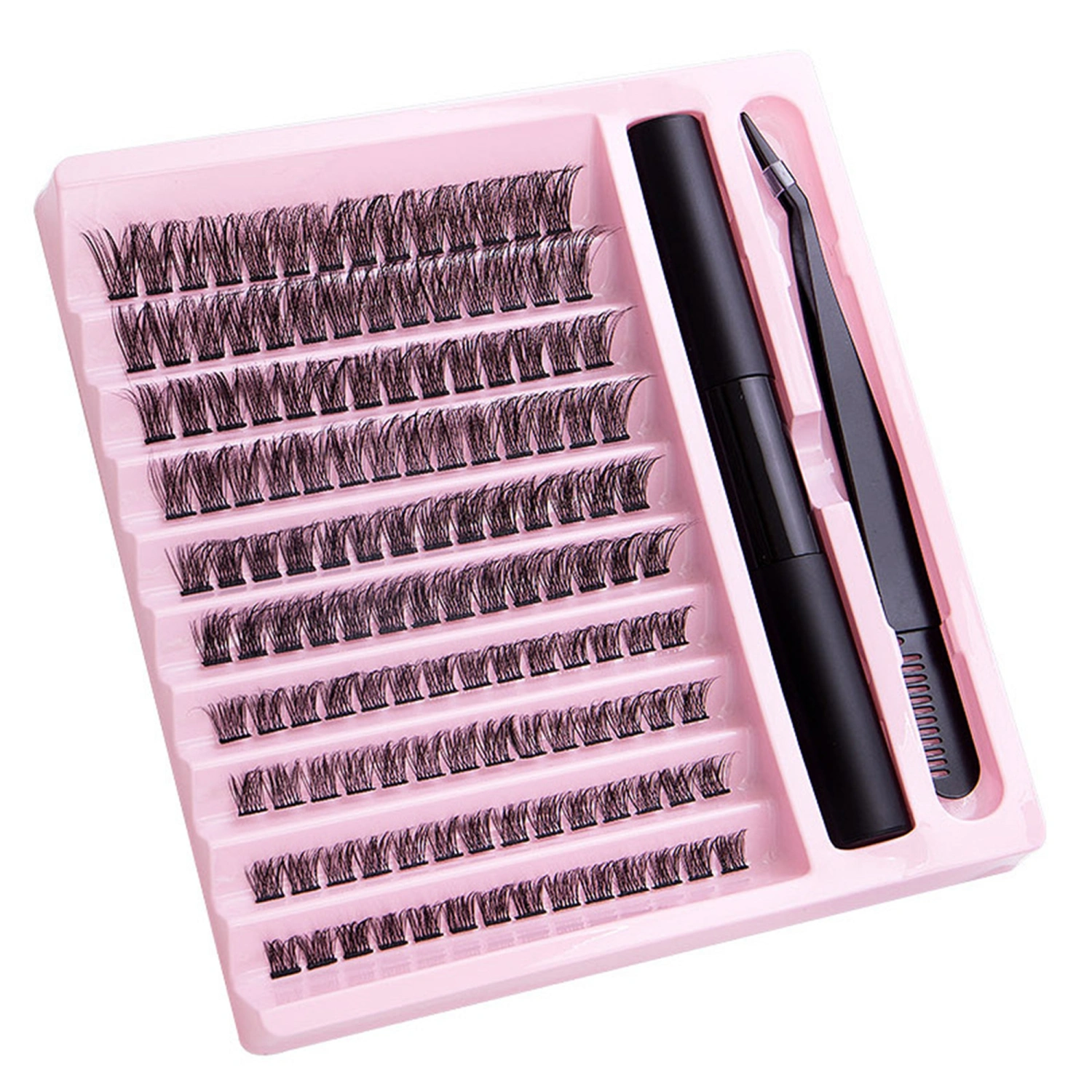 False Eyelashes with Glue Set Cluster Eyelash Extensions with Tweezers