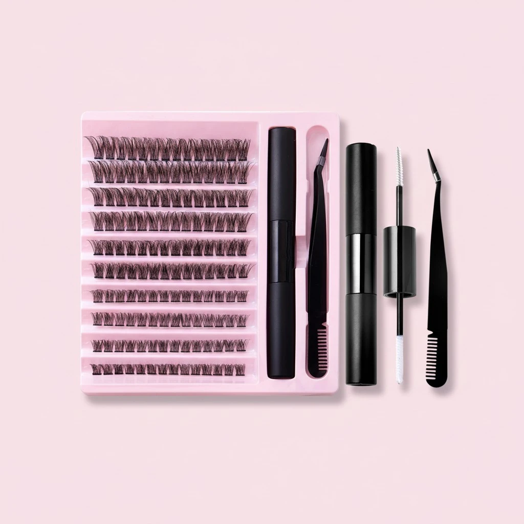 False Eyelashes with Glue Set Cluster Eyelash Extensions with Tweezers