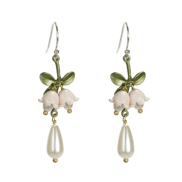 Luxury Orange Lily Of The Valley Earrings Vintage Pearl Plant Flower Earring Party Gift