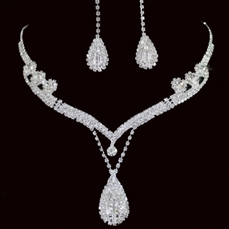 Bridal Wedding Clear Austrian Crystal Rhinestone Water Drop Necklace Earrings Set