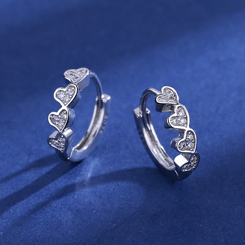 Women Cute Exquisite 925 Sterling Silver Heart Diamond Earrings