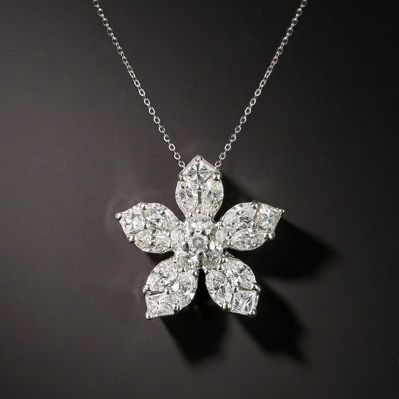 Women's Exquisite 925 Sterling Silver Diamond Crystal Flower Pendant Necklace Bridal Proposal Party Jewelry Anniversary Gifts