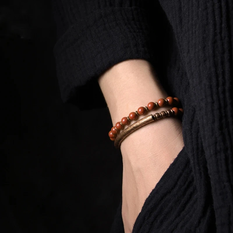 Vintage Design Red Stone Copper Beaded Bracelet