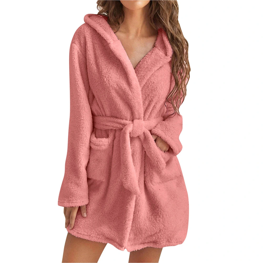 Women's Hooded Sleepwear Fleece House Coat Lightweight Soft Dressing Gown Plush Long Loungewear Flannel Hooded Bathrobe Microfibre Elegant Pyjamas Cuddly Soft Clothing