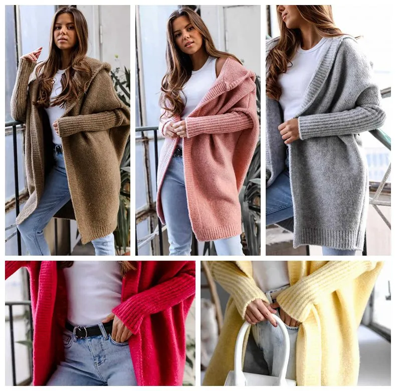 Women's Chunky Knit Cardigan, Long Winter Chunky Knitted Coat with Hood, Knitted Cardigan, Open Cardigan, Long Knitted Jacket, Large Sizes, Transition Jacket, Winter Coats