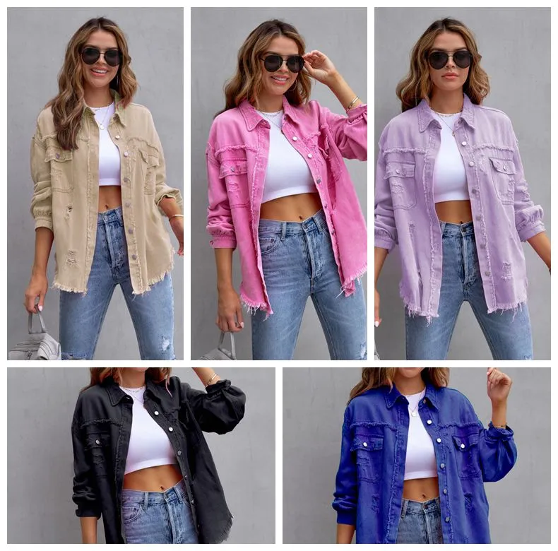 Women's Denim Jacket Jeans Jackets for Women Transition Jacket Women's Vintage Jeans Coat Transition Ripped Denim Jackets