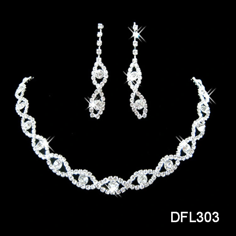 Bridal Wedding Party Jewelry Gorgeous Crystal Diamante Twisted Necklace Drop Earrings Set Gift YSH