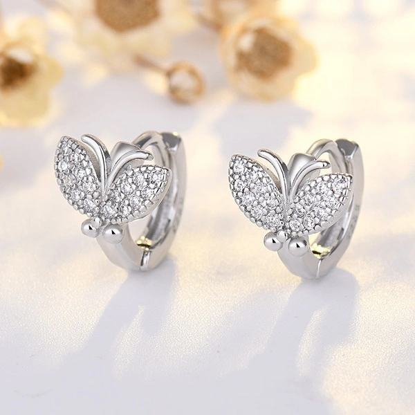 New Exquisite Korean Fashion Crystal Zircon Butterfly Earrings Women's Hoop Earrings Jewelry