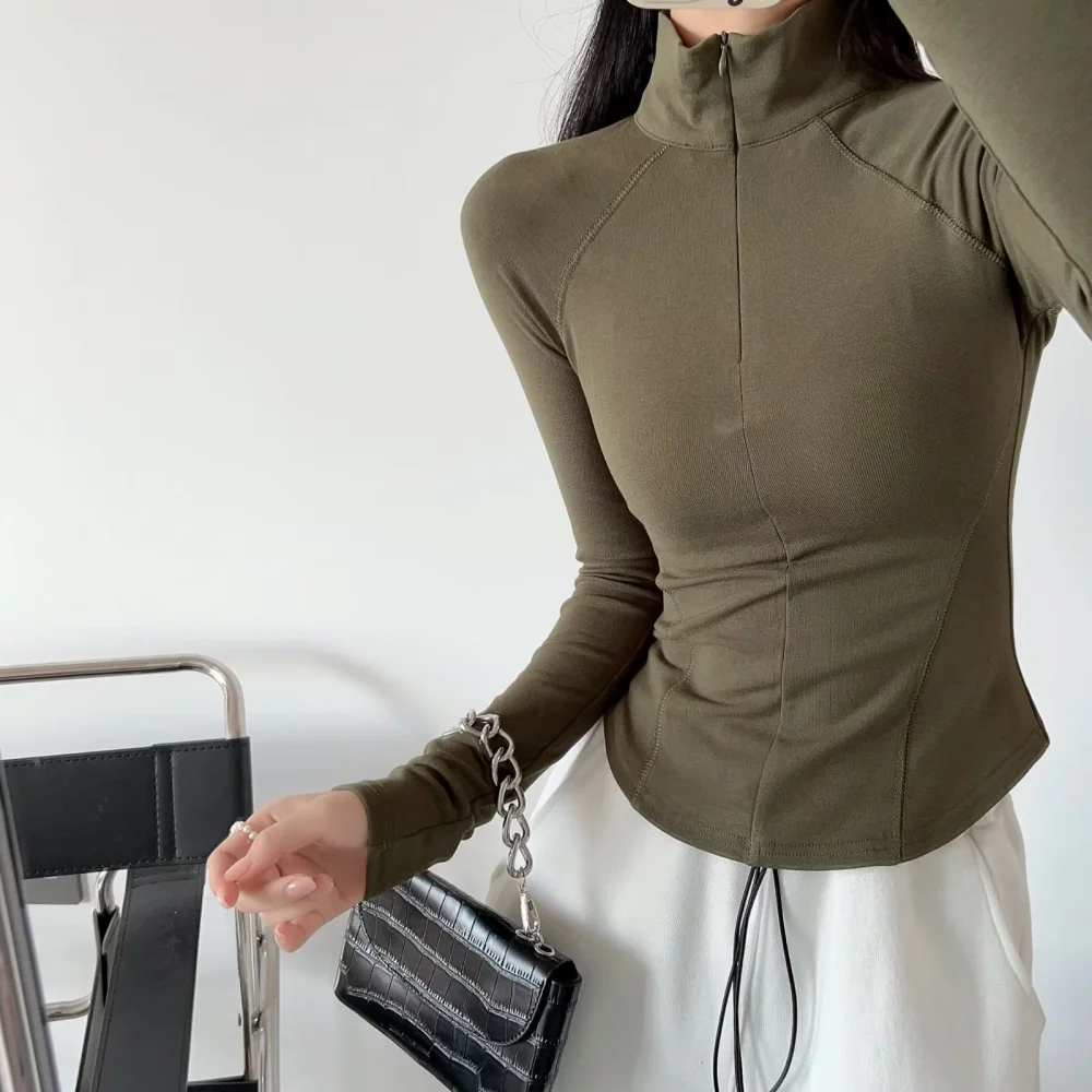 European And American Style Half Turtleneck Raglan Sleeve Yoga Slim Long Sleeve Top Women