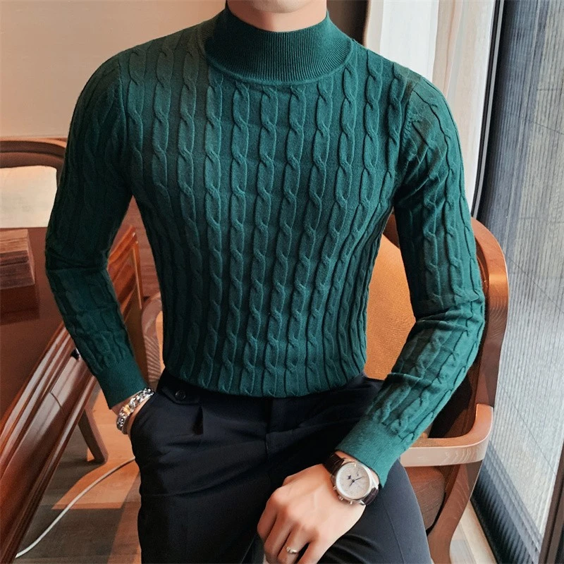 Men's New Clothes Mock Neck Sweater British Slim-fitting Twisted Knitted Sweater