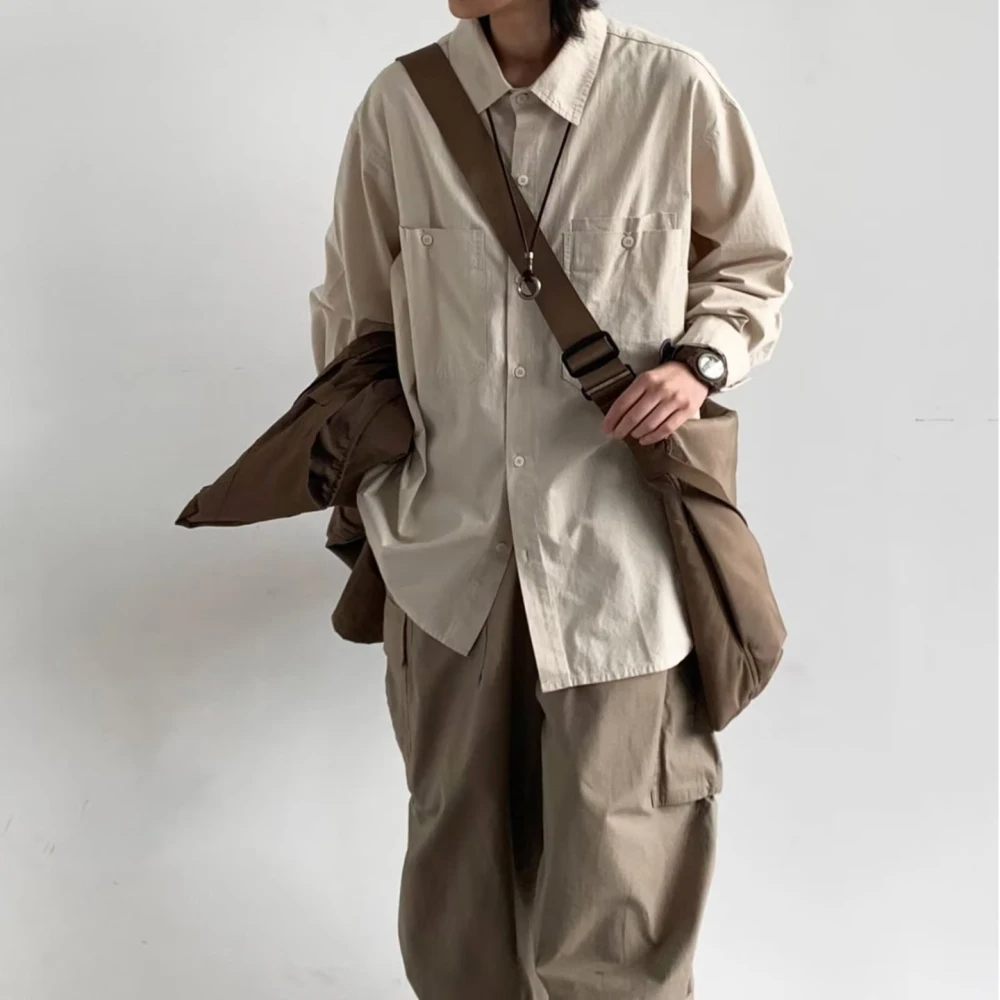 Japanese-style Retro Basic Style Solid Color Workwear Shirt