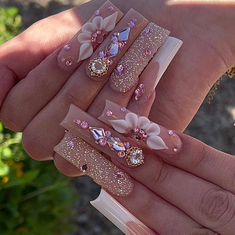 Women's Long Rhinestone Nail Stickers