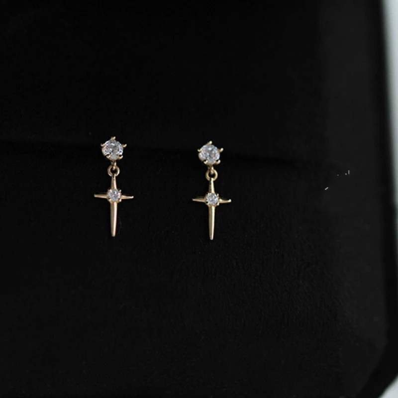 925 Sterling Silver Plated 14K Gold Cross Earrings