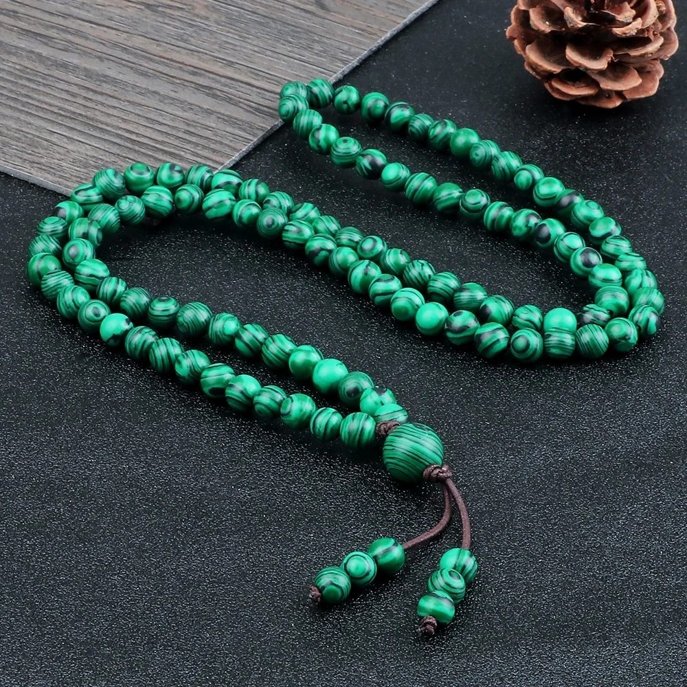 Malachite Beaded Necklace Men's Natural Stone 108 Beaded