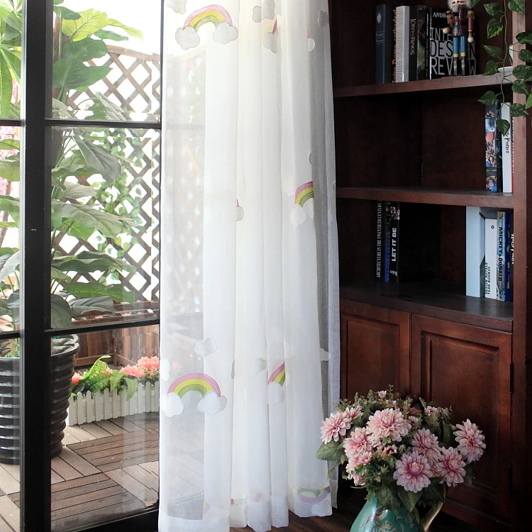 Embroidered Balcony Mesh Curtains Rainbow White Clouds Mosquito Screen Windows