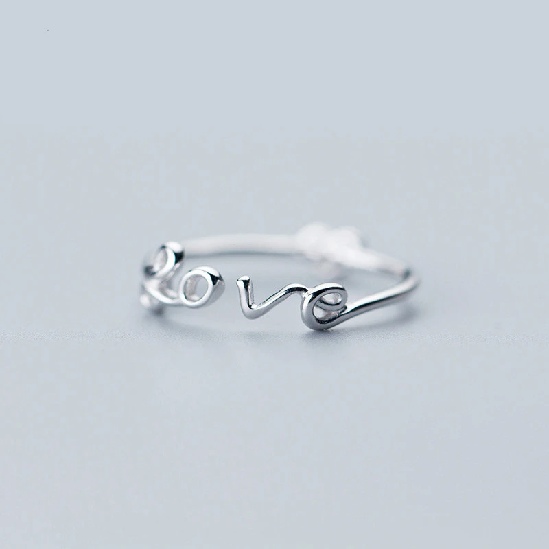 S925 Sterling Silver English LOVE LOVE Heart-shaped Ring