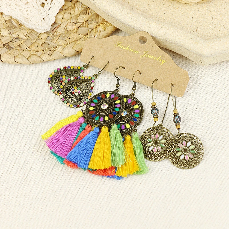 Bohemian Style Tassel Earrings Suit Handmade