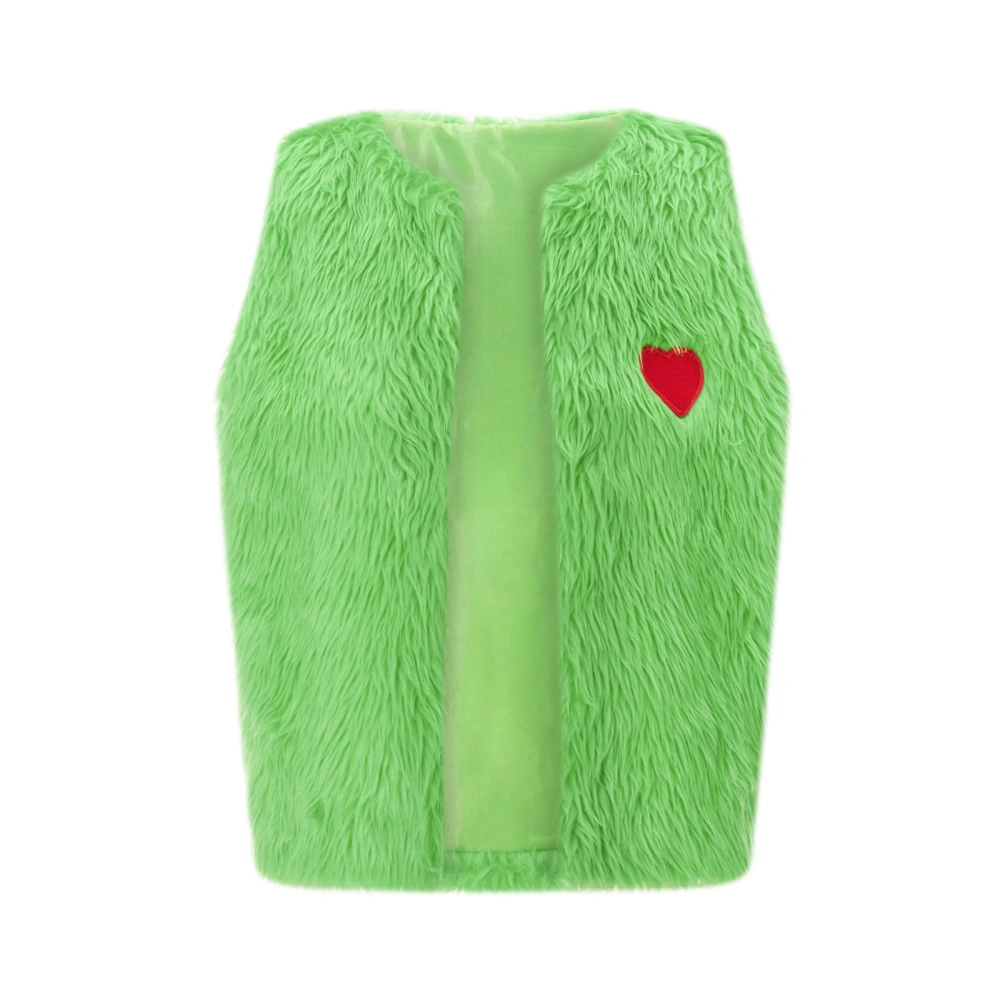 Women’s Faux Fur Vest Sleeveless Heart Embroidery Christmas Vest