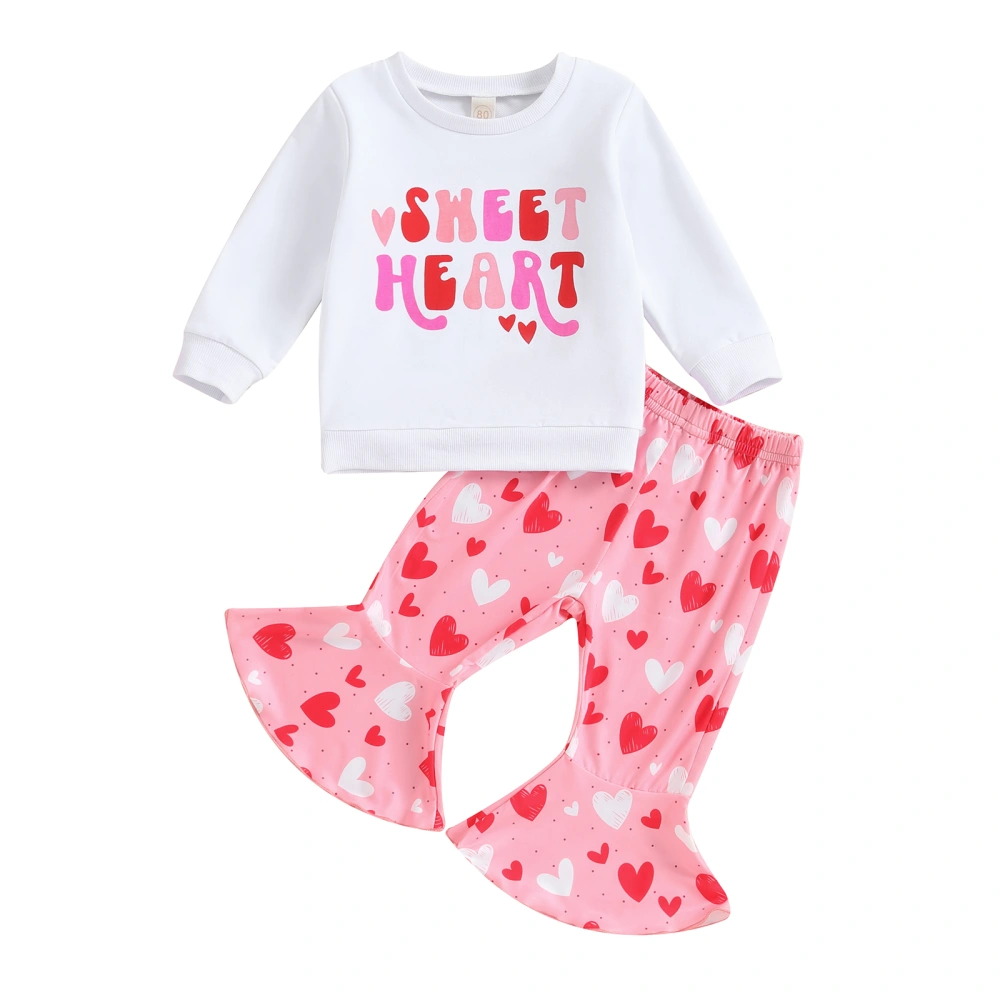 Toddler Girl Long Sleeve Letter Print Sweatshirt Heart Print Pants Set