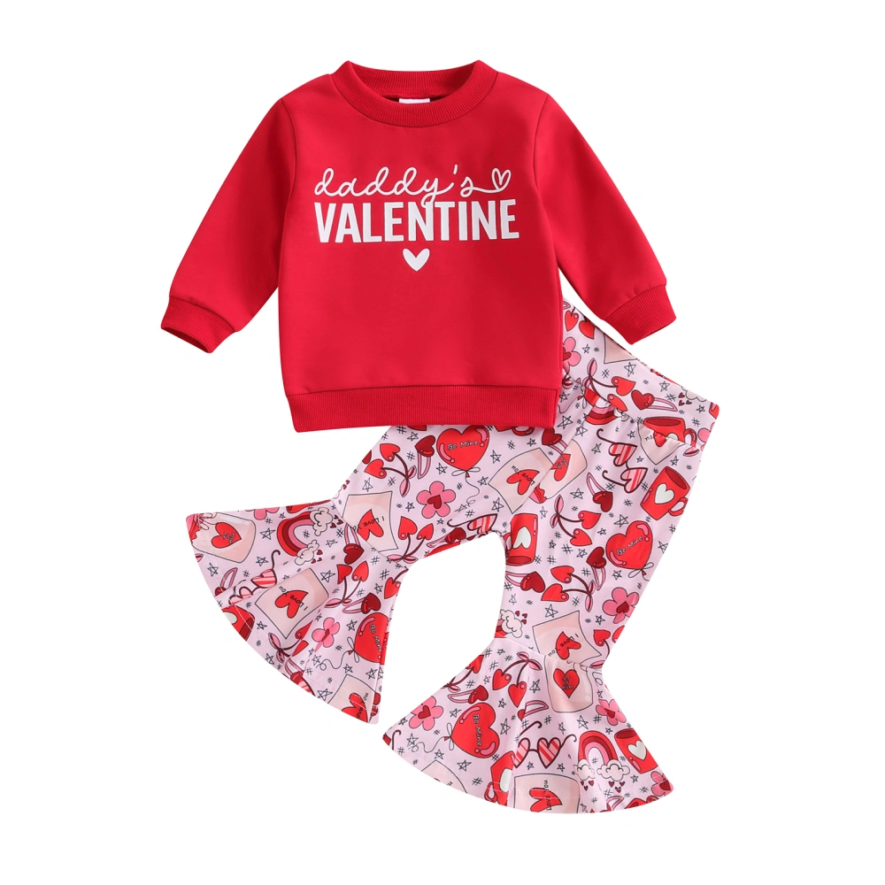 Baby Girl Valentine’s Day Outfits Sweatshirt + Cartoon Flare Pants