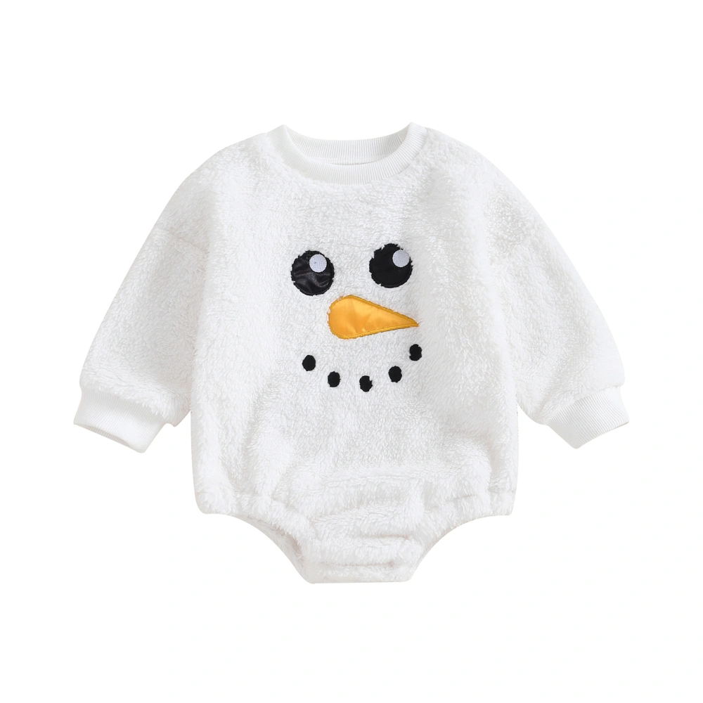 Baby Christmas Romper Plush Long Sleeve Snowman Embroidery Bodysuit