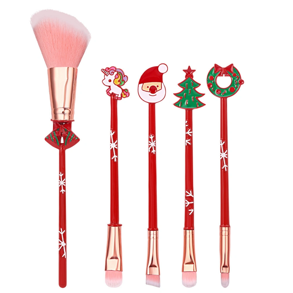 Christmas 5PCS Santa Claus Elk Make Up Brush Set with Drawstring Bag