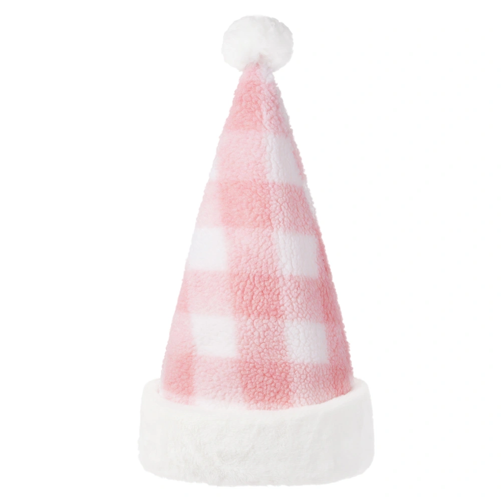 Christmas Hats for Adults Pink Plaid Santa Claus Hat Fleece Santa Cap