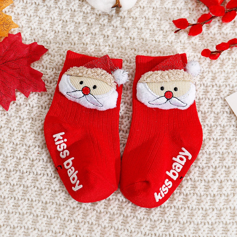 Baby Girls Boys Christmas Socks Cute Cotton Socks with Grippers