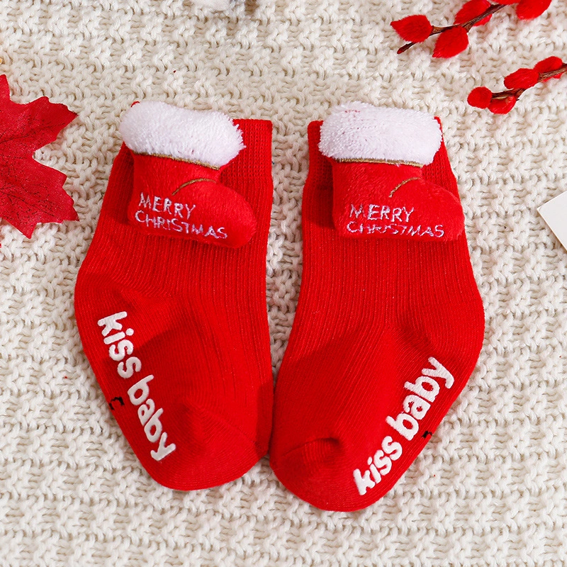 Baby Girls Boys Christmas Socks Cute Cotton Socks with Grippers