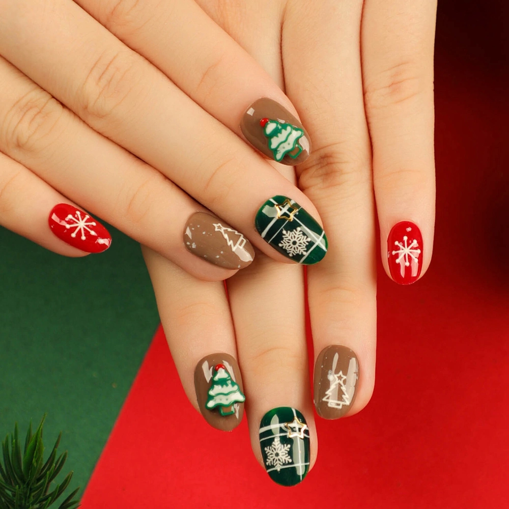 Christmas Press On Nail Tips Fake Nails Full Cover Fingernails