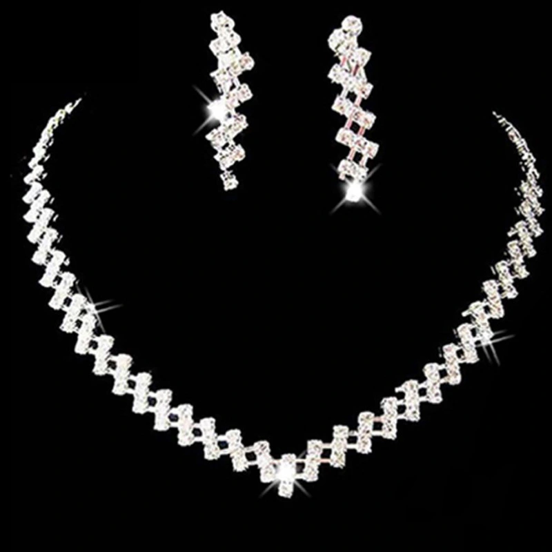 Bridal Eye-catching Wedding Prom Jewelry Crystal Rhinestone Diamante Necklace Earrings Set DEL