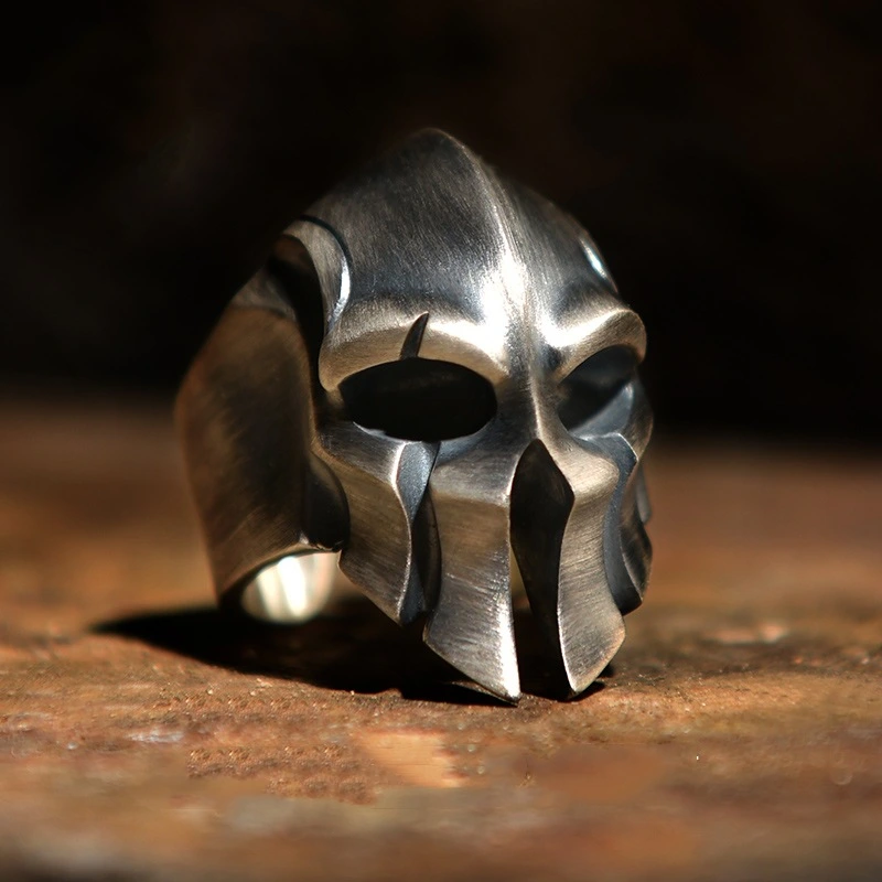 Men's Personality Punk Style Ring Modern Warrior Helmet and Skull Ring Size 7-13