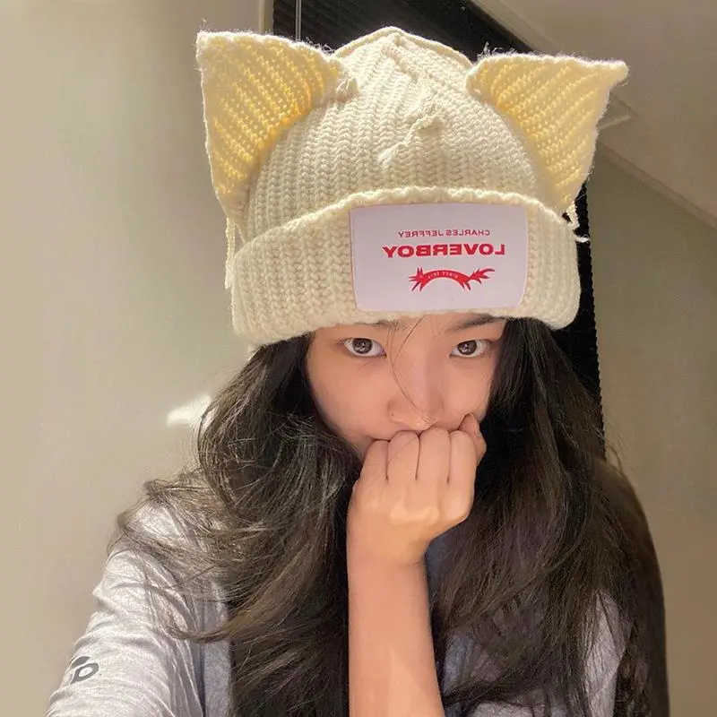 Winter Hat Bunny Ears Lovely Women Lady Fashion Casual Wool Knitted Hat for Cold Weather