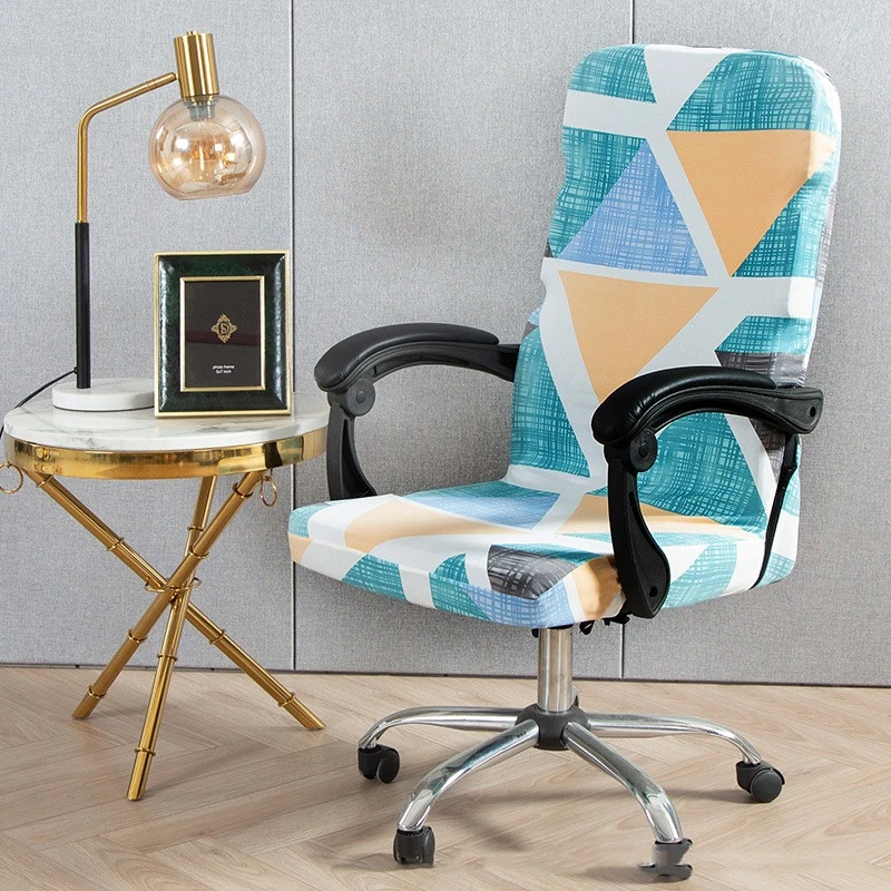 Geometric Printing Office Chair Cover Zipper Lace-up Elastic