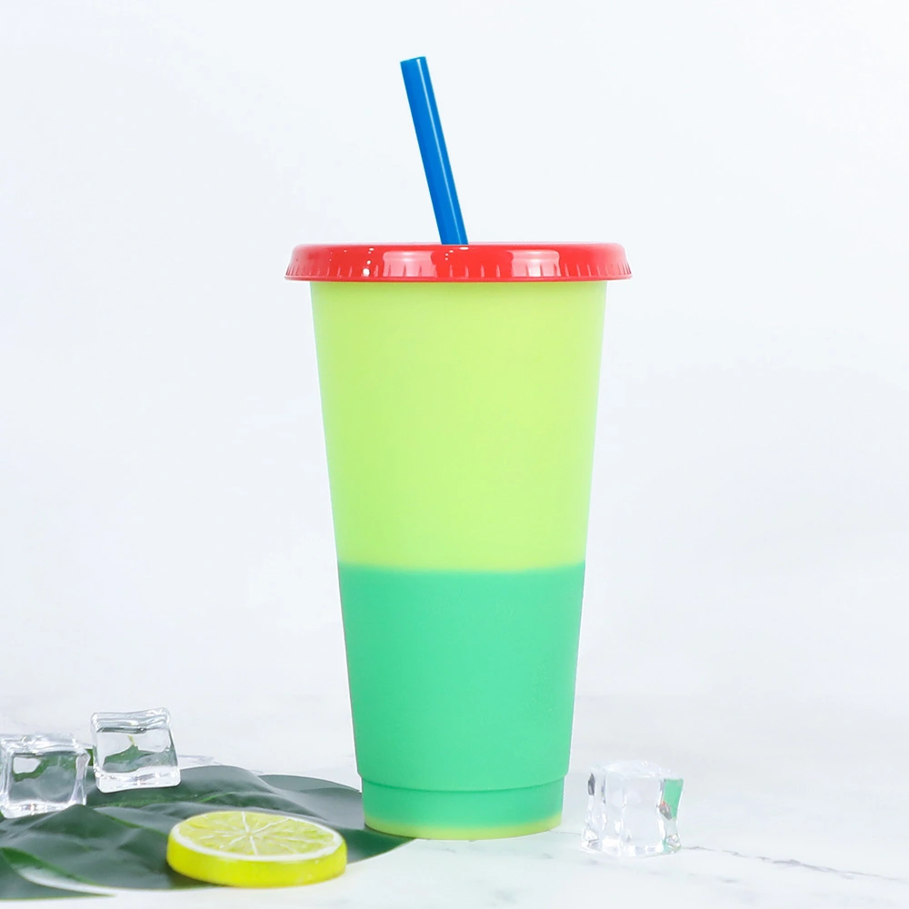 Hot And Cold Change Homogeneous Plastic Color Change Cup With Straw