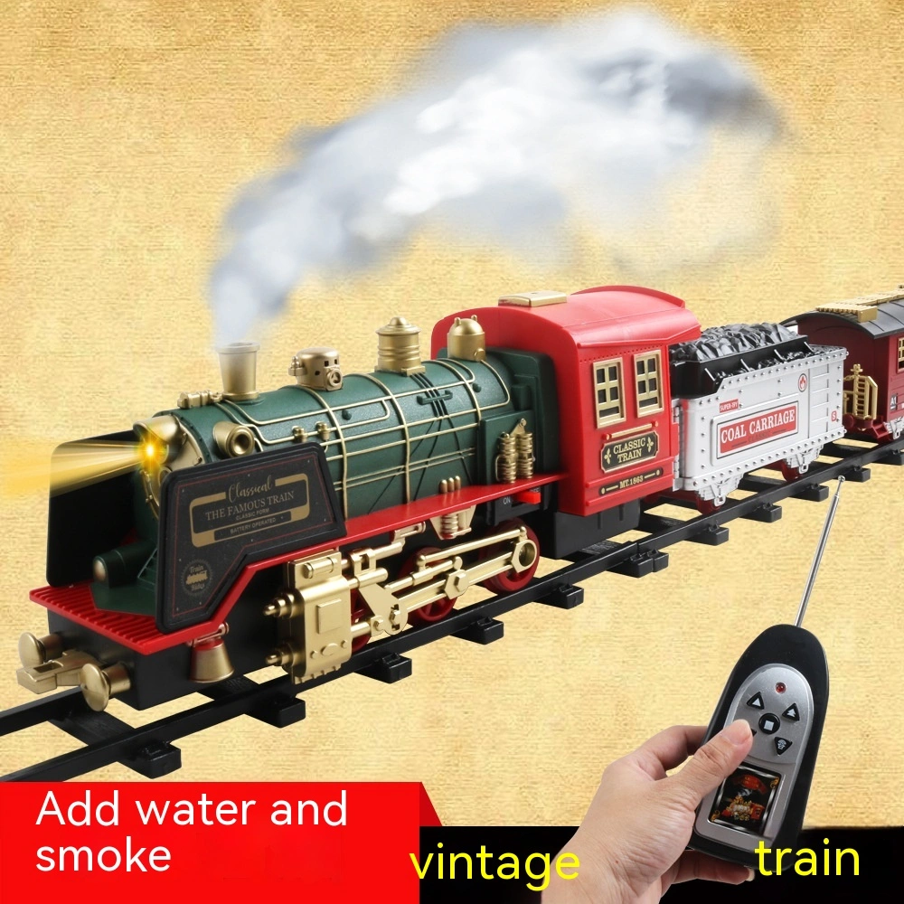 Remote Control Rail Car Smoke Music Light Christmas Charging Train Children's Toys