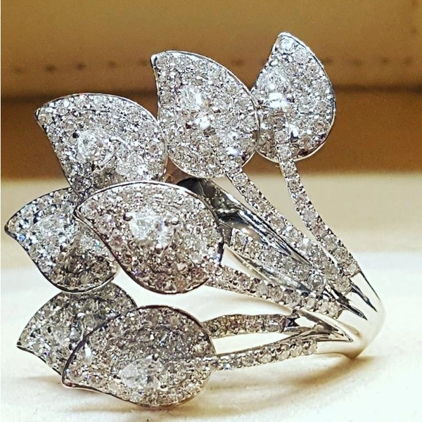 Latest Unique Creative Luxury Bridal Fashion Jewelry Flower Ring Women's White zircon Full fashion Ring Princess Engagement Wedding Anniversary Party Christmas Birthday Gift High Quality Jewelry Size US5-11