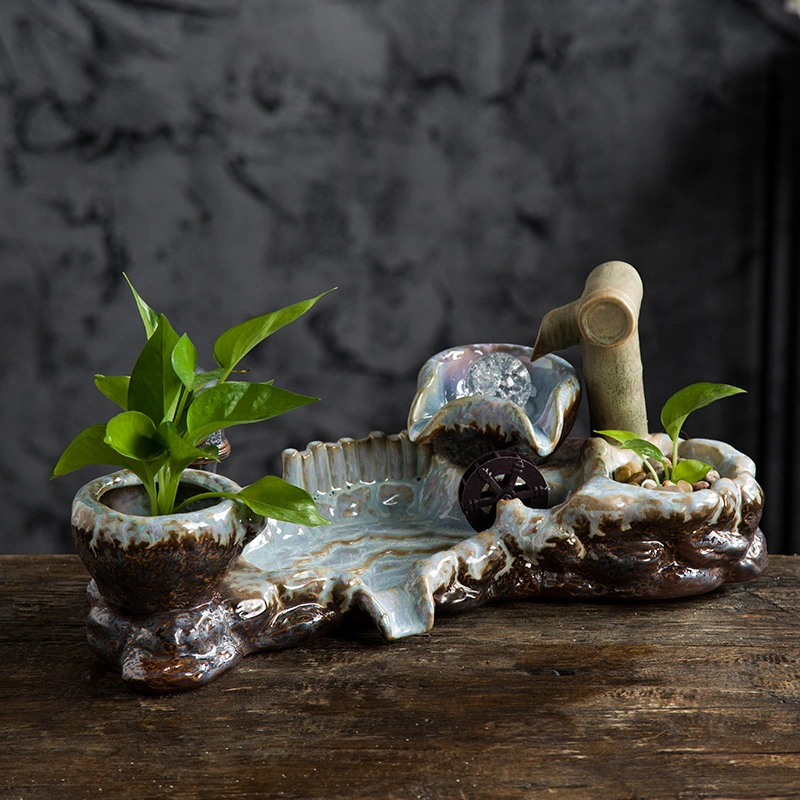 Ceramic Flowing Water Fountain Circulating Water Ornament To Attract Wealth