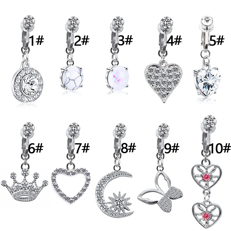 Zircon Heart Moon Butterfly Perforation-free Belly Ring