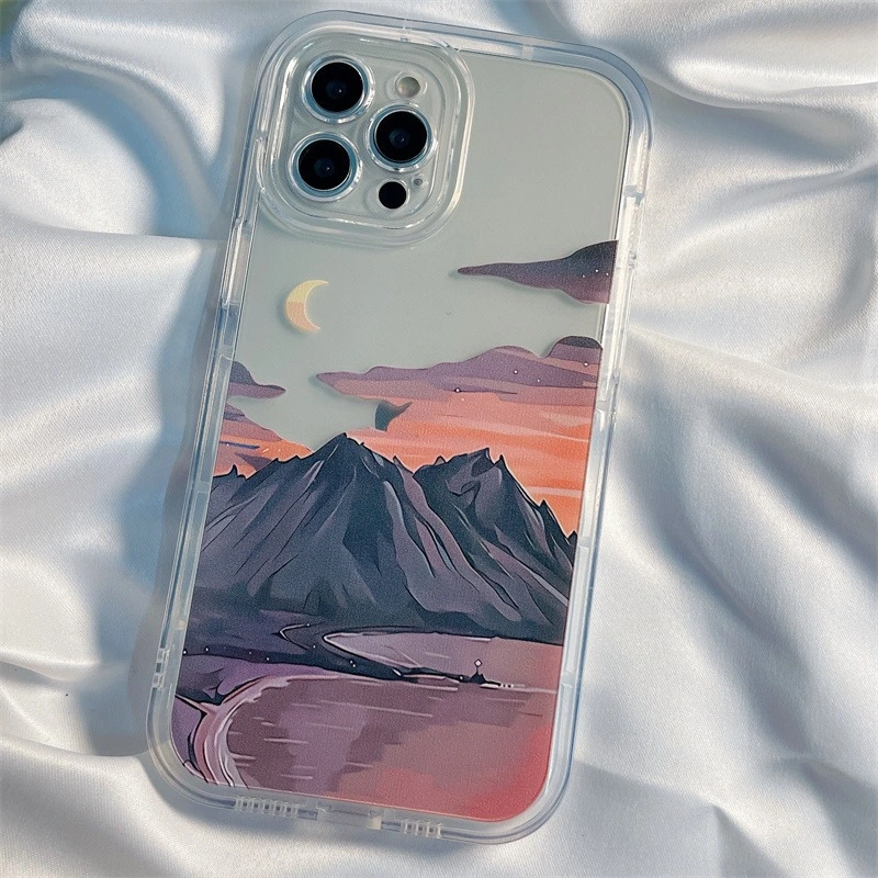 Oil Painting Sunset Snow Mountain Suitable For Phone Case Full Cover Transparent Soft Shell