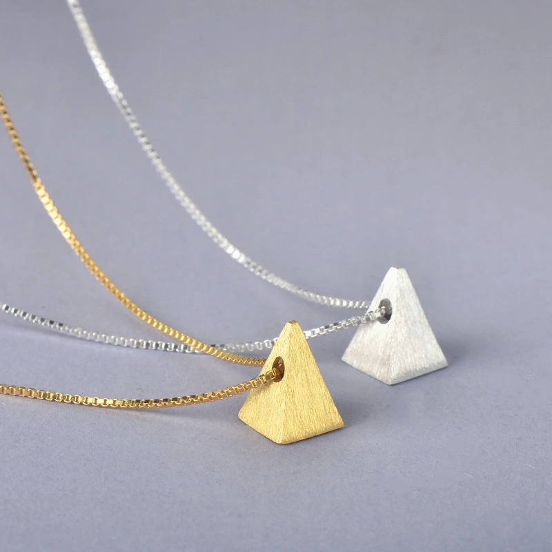 925 Silver Necklace Triangle Three-dimensional Geometry Korean Style