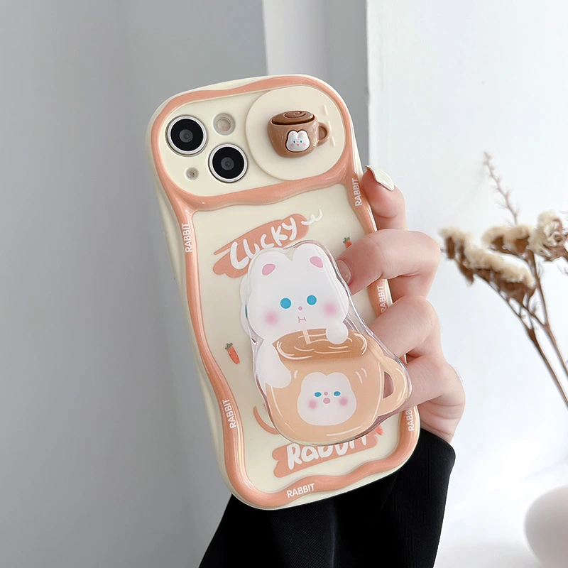 Cartoon Cute Three-dimensional Sliding Window Bear Rabbit Bracket Phone Case