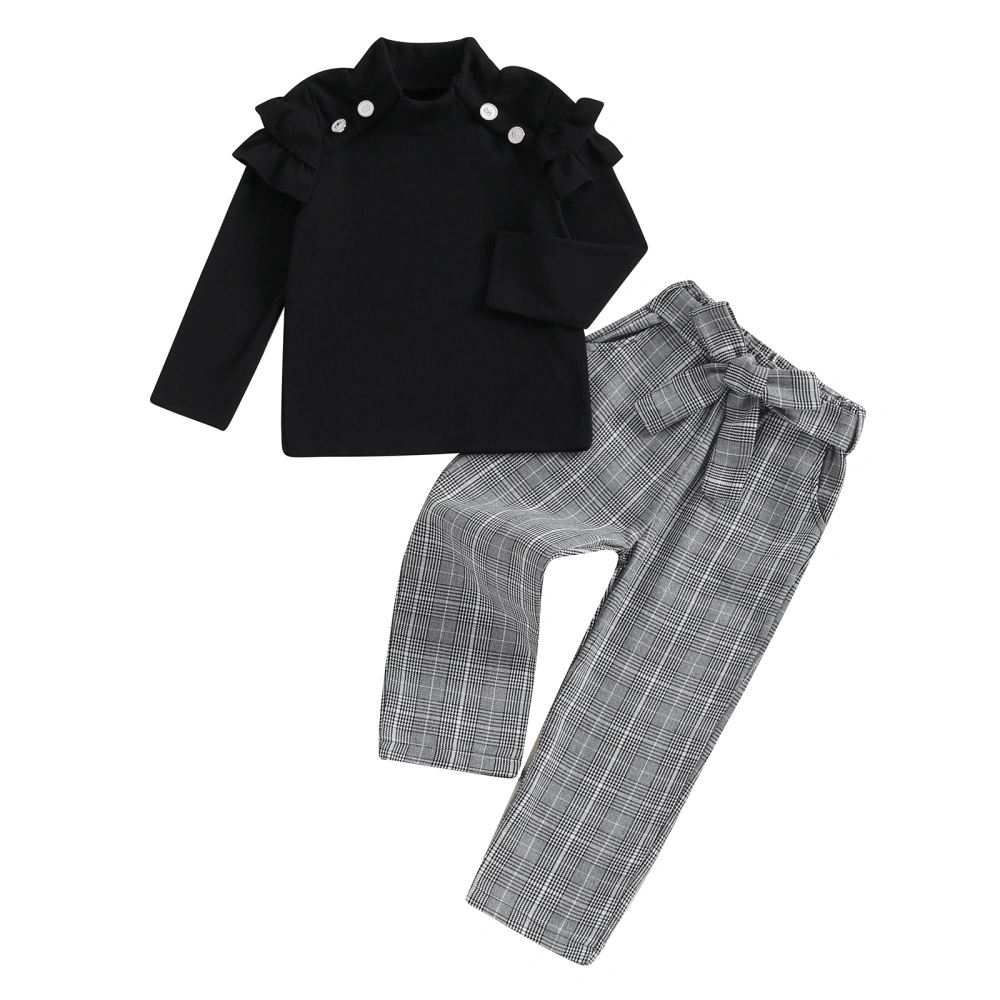 Girls 2 Piece Outfit Long Sleeve Shirt and Plaid Pants with Belt