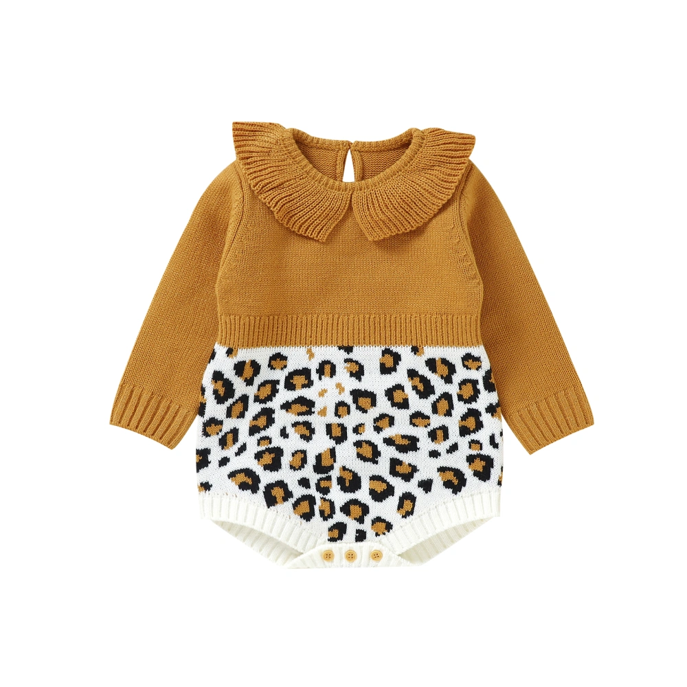 Baby Girls Knit Sweater Romper Leopard Print Patchwork Jumpsuits