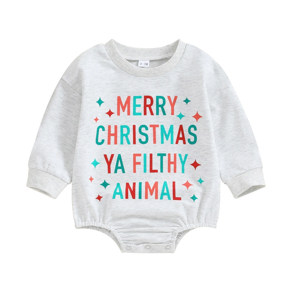 Toddler Sweatshirt Romper Christmas Letter Print Long Sleeve Jumpsuit