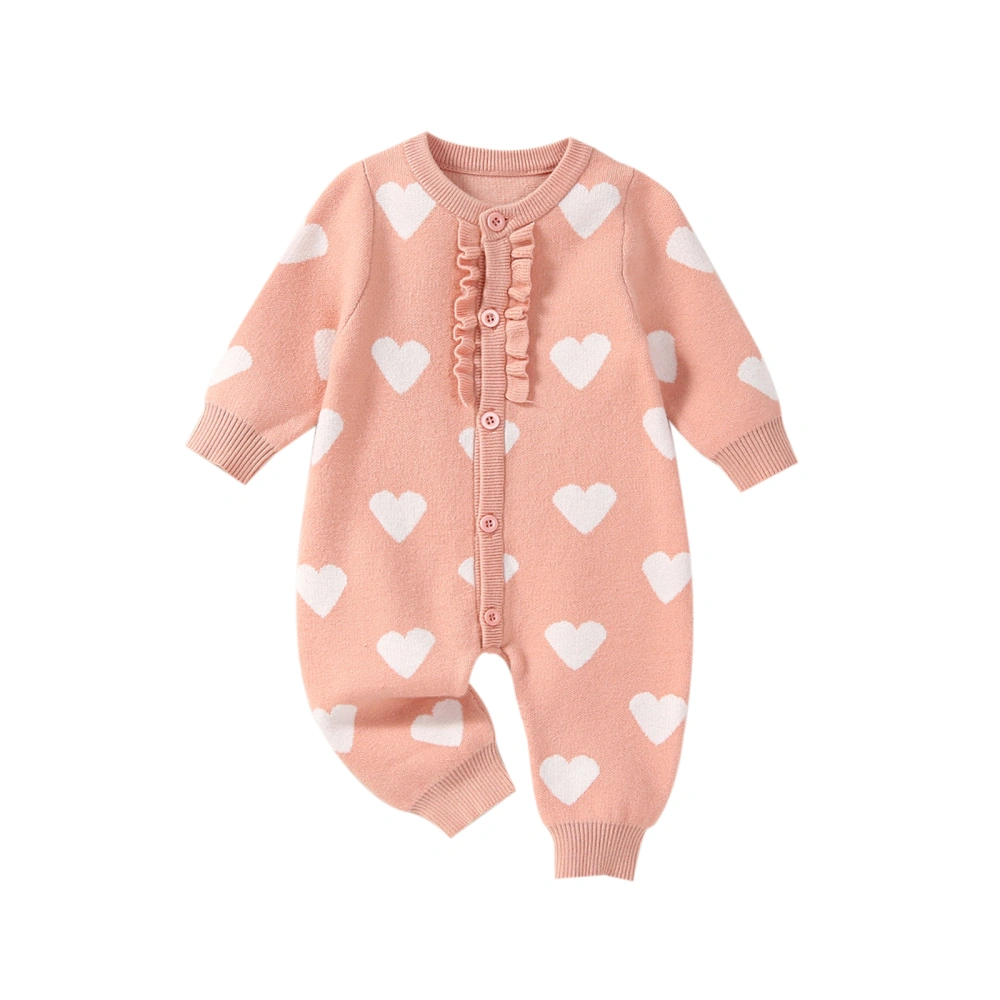 Baby Girls Knit Sweater Romper Heart Print Long Sleeve Jumpsuits 