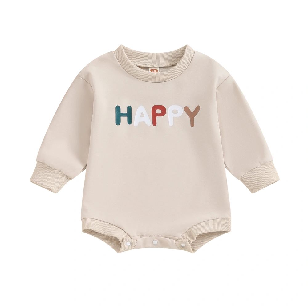 Baby Romper, Long Sleeve Crew Neck Letters Print Fall Bodysuit